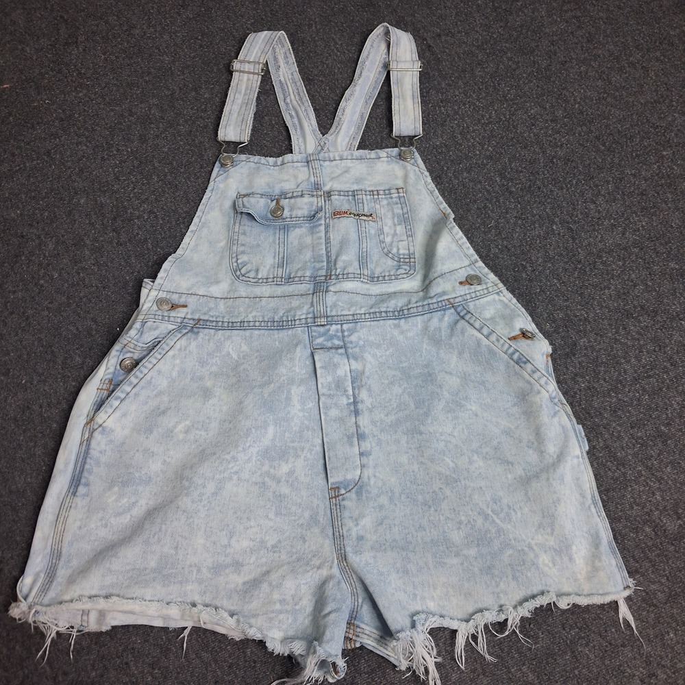Vintage B.U.M. Equipment Acid Wash Denim Shortalls Overall Size 9 90s Distressed